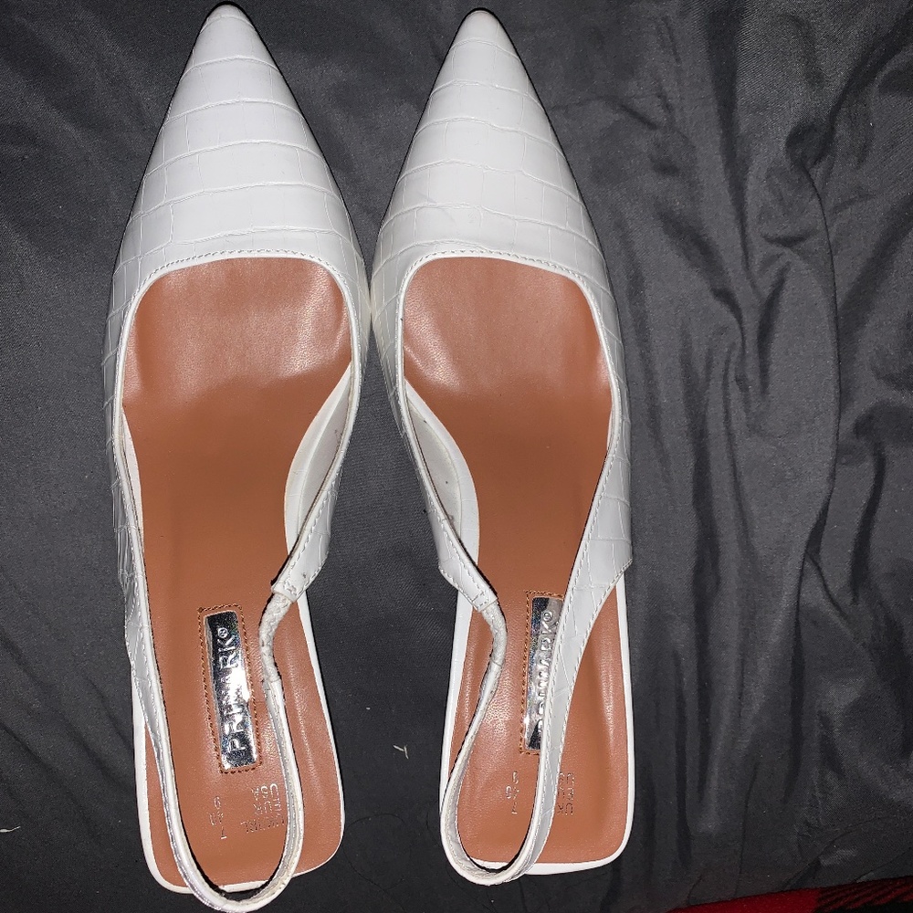 White stiletto heels